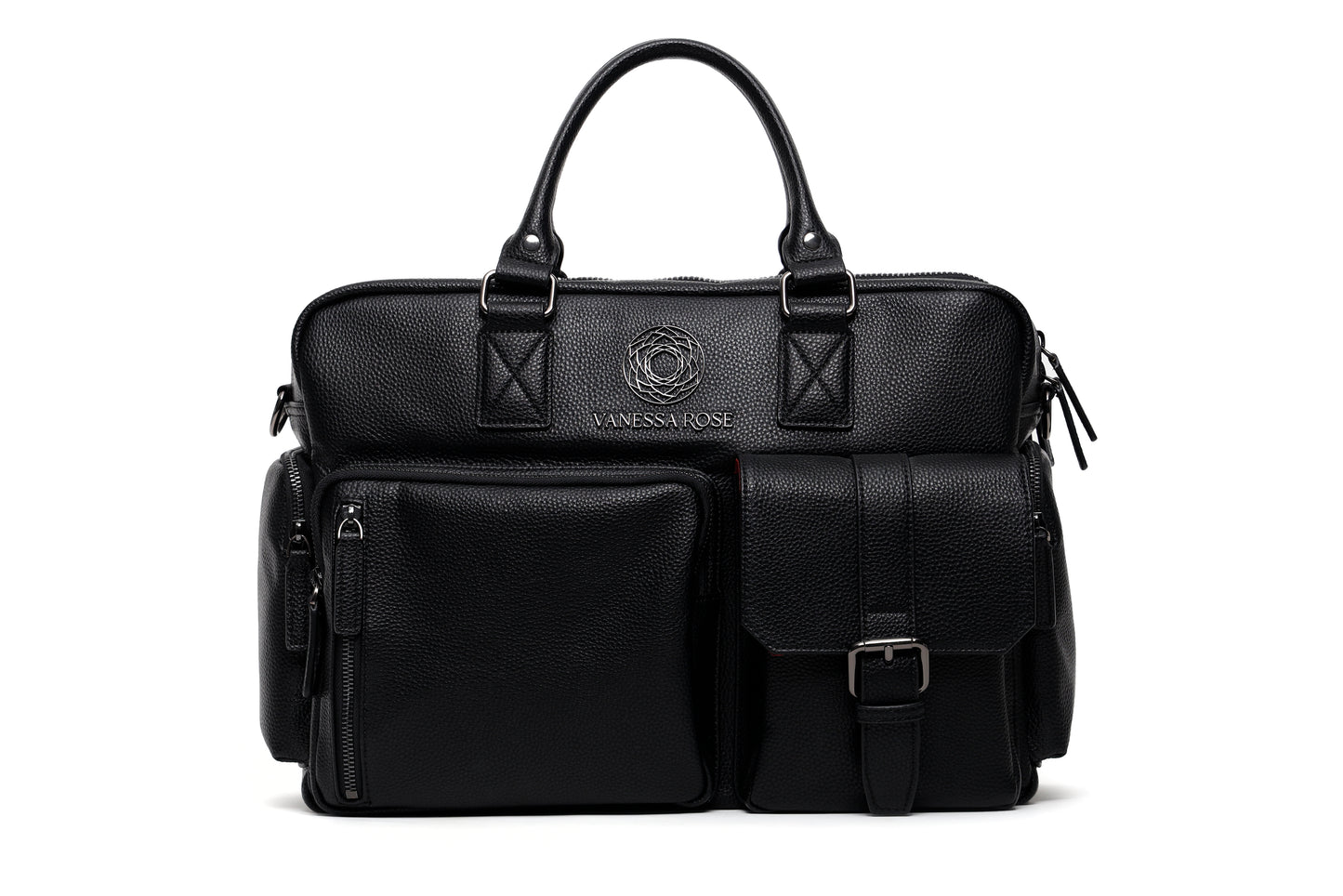 Frontalansicht der Kameratasche Aurora in schwarz ohne Umhängegurt, Umhängegurt ist abnehmbar