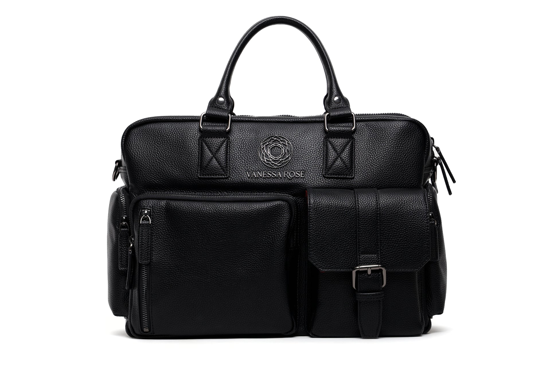 Frontalansicht der Kameratasche Aurora in schwarz ohne Umhängegurt, Umhängegurt ist abnehmbar