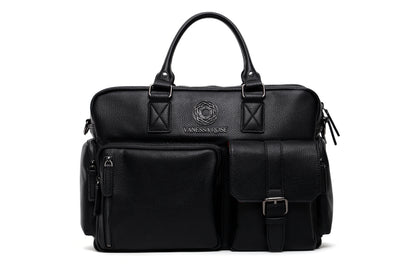 Frontalansicht der Kameratasche Aurora in schwarz ohne Umhängegurt, Umhängegurt ist abnehmbar