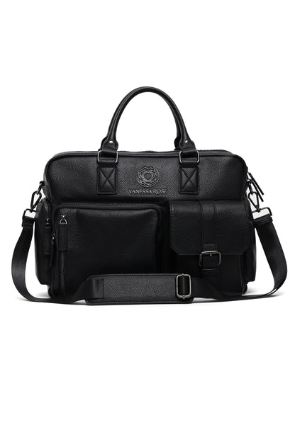 Frontalansicht der Kameratasche Aurora in schwarz mit Umhängegurt, Umhängegurt ist abnehmbar