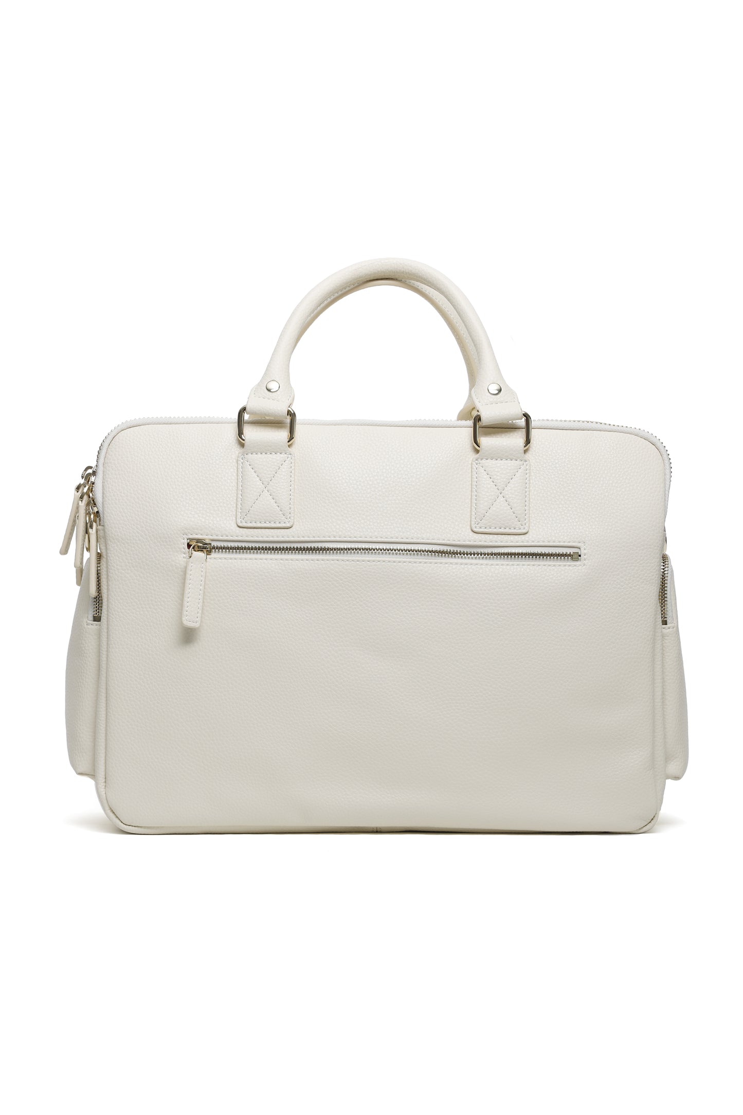 Rückseite der Kameratasche Aurora in weiss für Frauen mit sichtbaren Reisverschluss