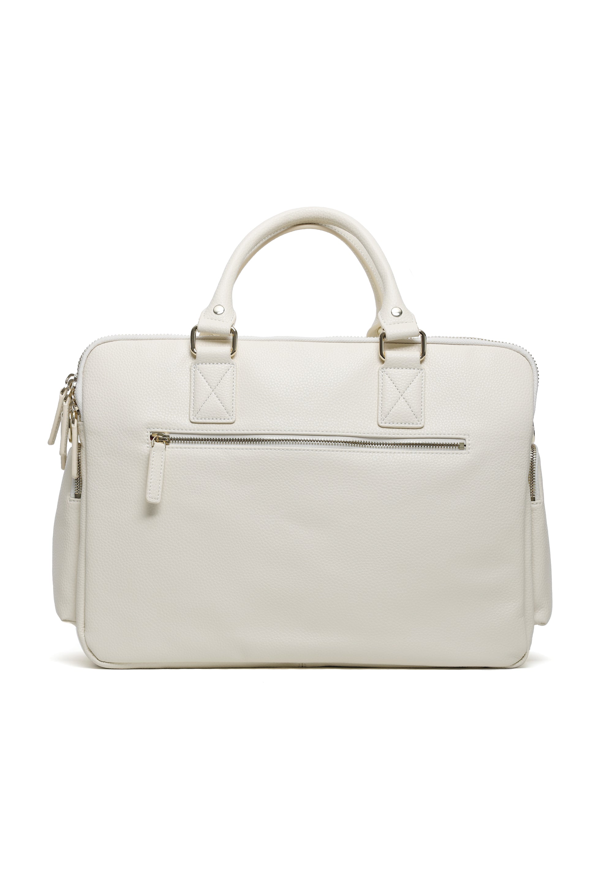 Rückseite der Kameratasche Aurora in weiss für Frauen mit sichtbaren Reisverschluss