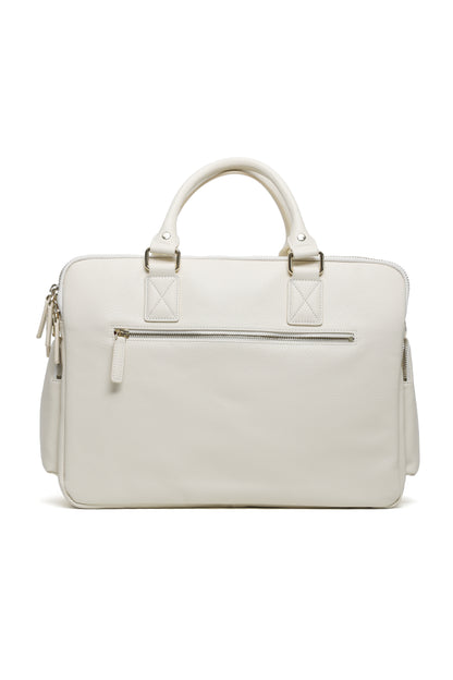 Rückseite der Kameratasche Aurora in weiss für Frauen mit sichtbaren Reisverschluss